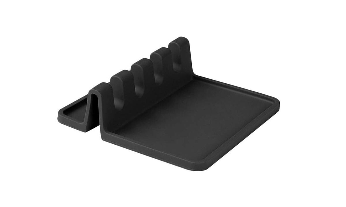 Silicone Utensil Rest with Drip Tray – Black