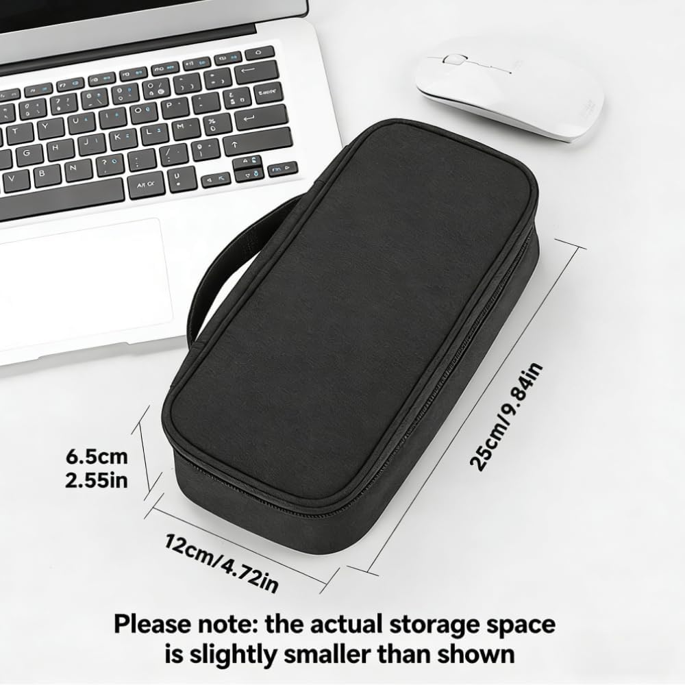 Teskyer Cable Organizer Pouch with Handle – Black, Single Layer