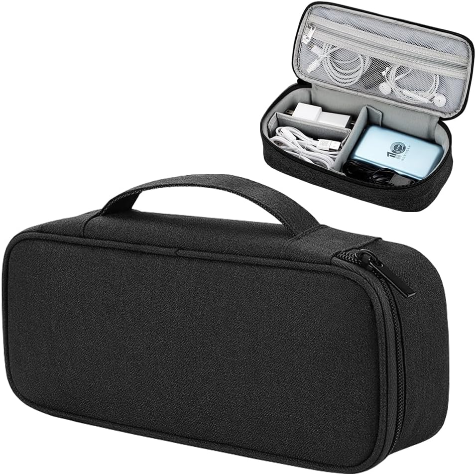 Teskyer Cable Organizer Pouch with Handle – Black, Single Layer