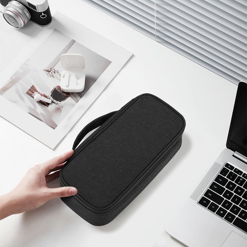 Teskyer Cable Organizer Pouch with Handle – Black, Single Layer
