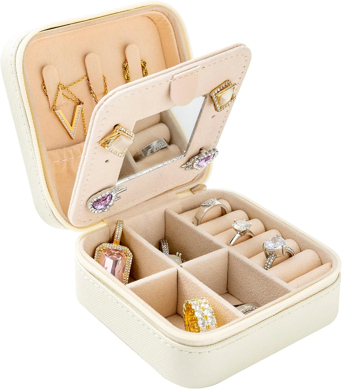 KElofoN Travel Jewelry Case with Mirror – White