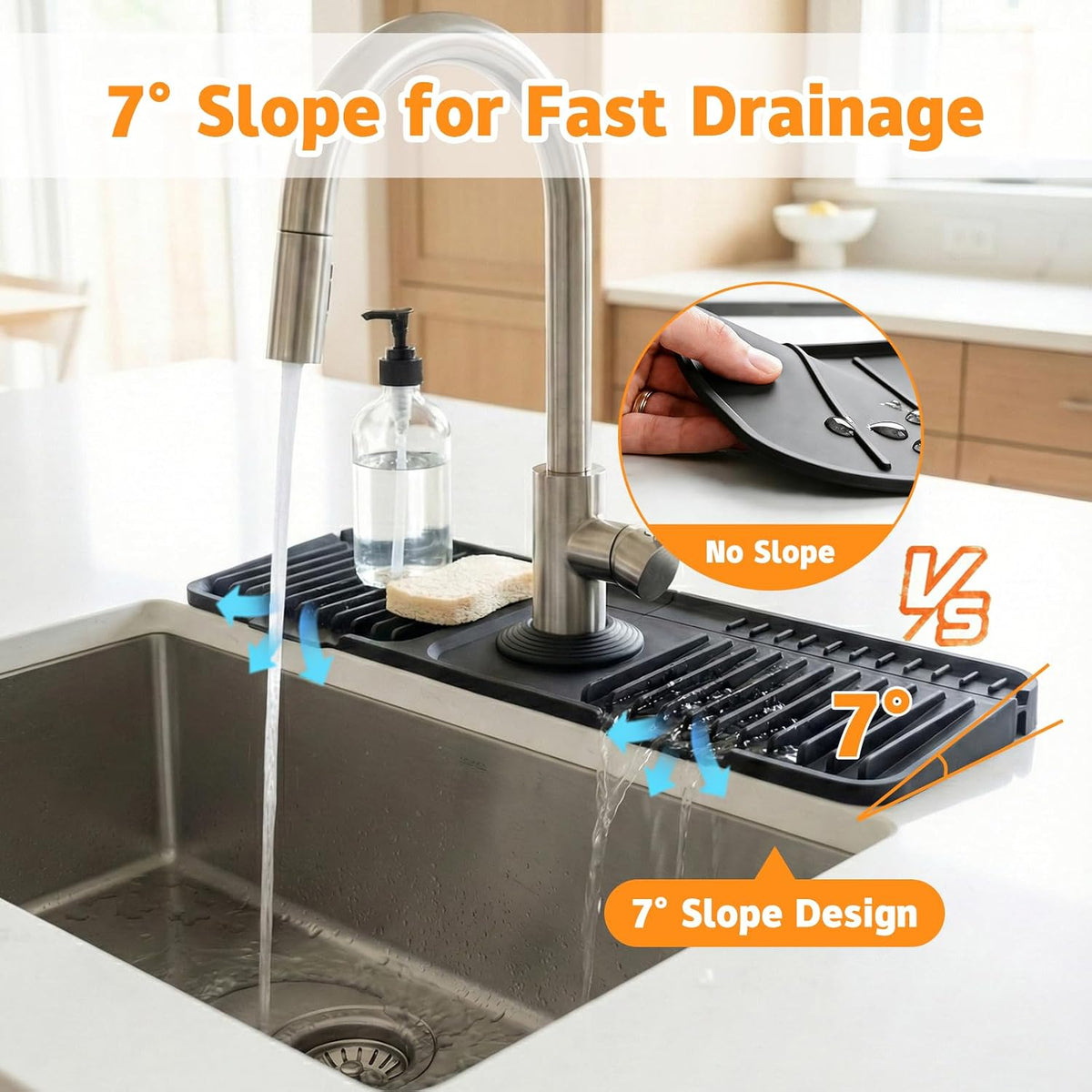 Silicone Faucet Draining Mat – Black, 17.7 Inch
