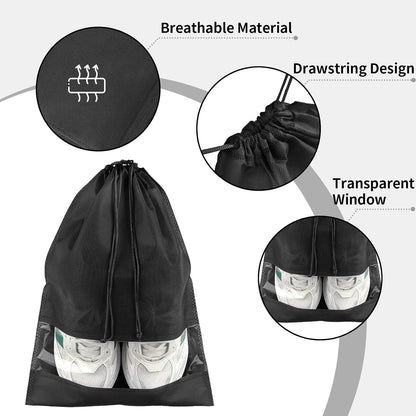 COIDEA Travel Shoe Bags with Clear Window – Black, 5 Pack