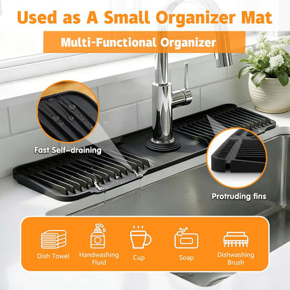 Silicone Faucet Draining Mat – Black, 17.7 Inch