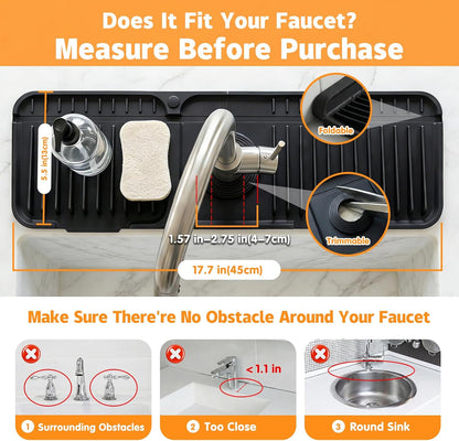 Silicone Faucet Draining Mat – Black, 17.7 Inch