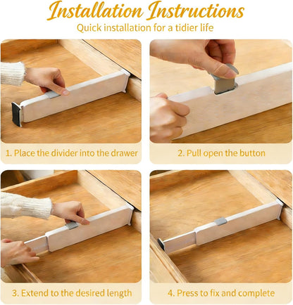 Adjustable Drawer Dividers with Inserts – White, 2 Pack