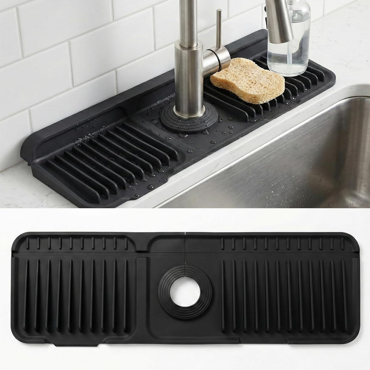 Silicone Faucet Draining Mat – Black, 17.7 Inch