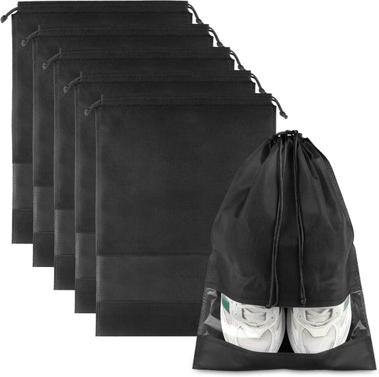 COIDEA Travel Shoe Bags with Clear Window – Black, 5 Pack
