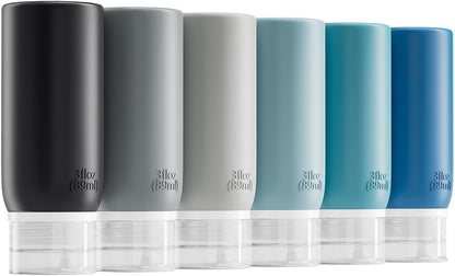 Muslish Refillable Silicone Travel Bottles – 3 fl oz, 6 Pack, Gray Mix