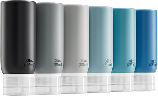 Muslish Refillable Silicone Travel Bottles – 3 fl oz, 6 Pack, Gray Mix